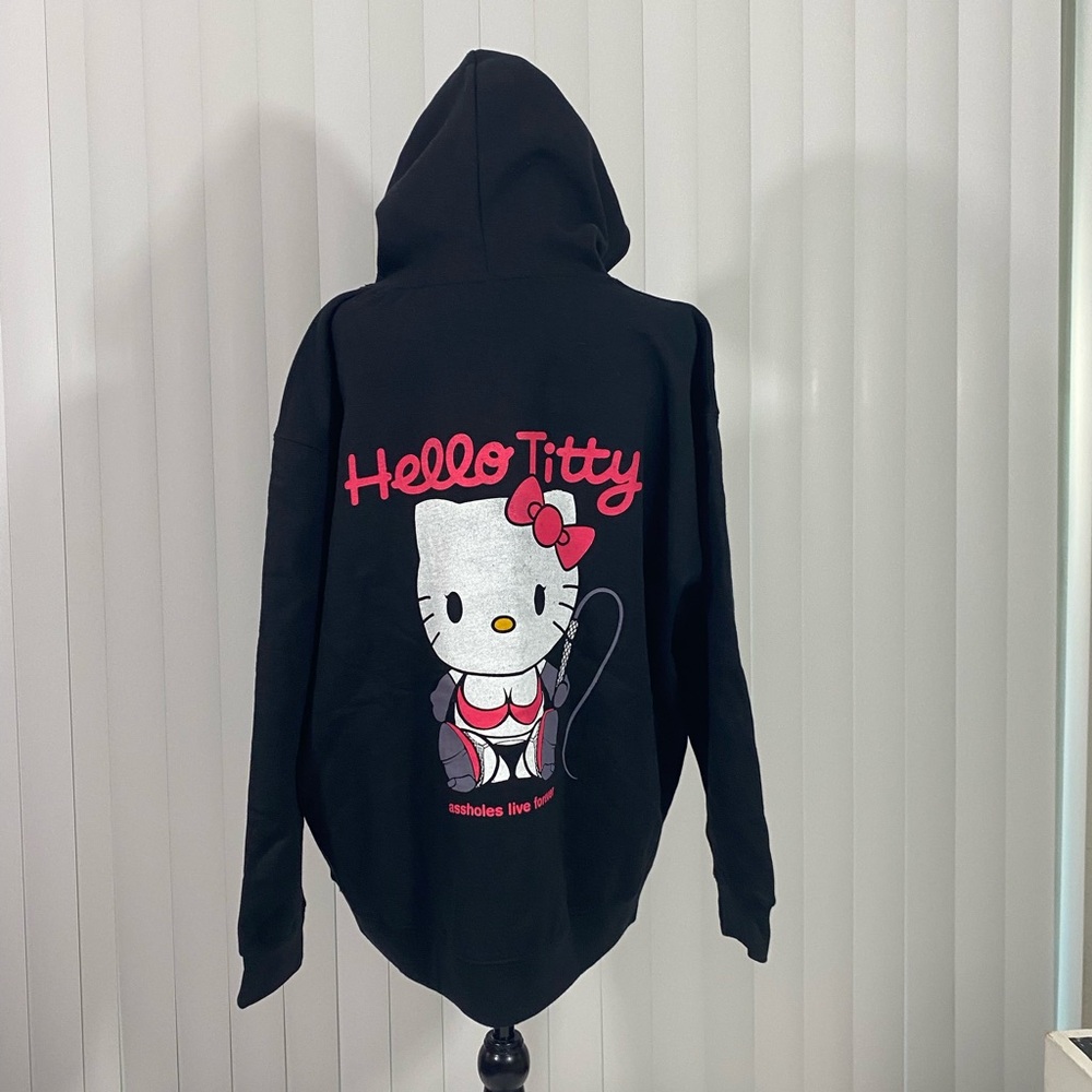 ALF ASSHOLES LIVE FOREVER Hello Titty Hello Kitty Hoodie Sweatshirt Black L, XXL - Picture 9 of 14